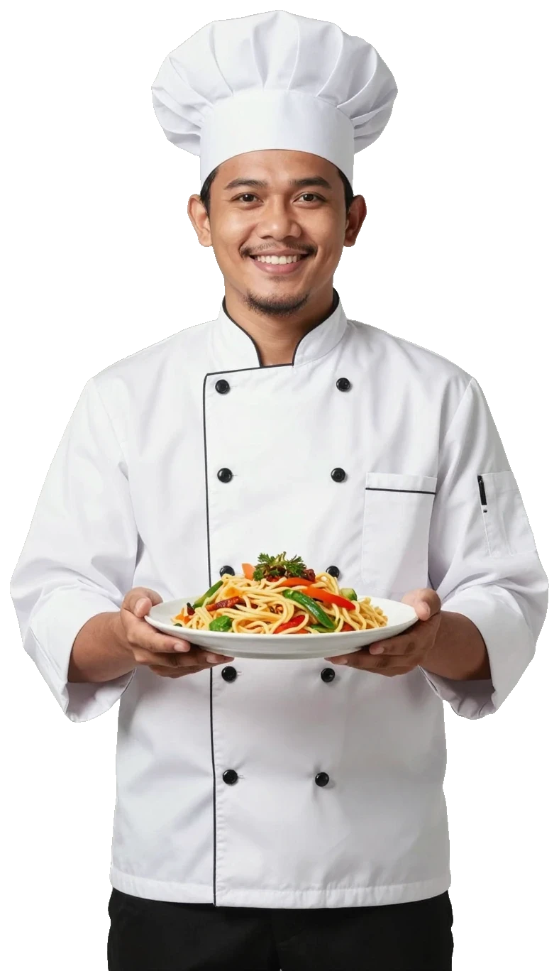 Ilustrasi AI koki menyajikan makanan, bukan staf Tasty